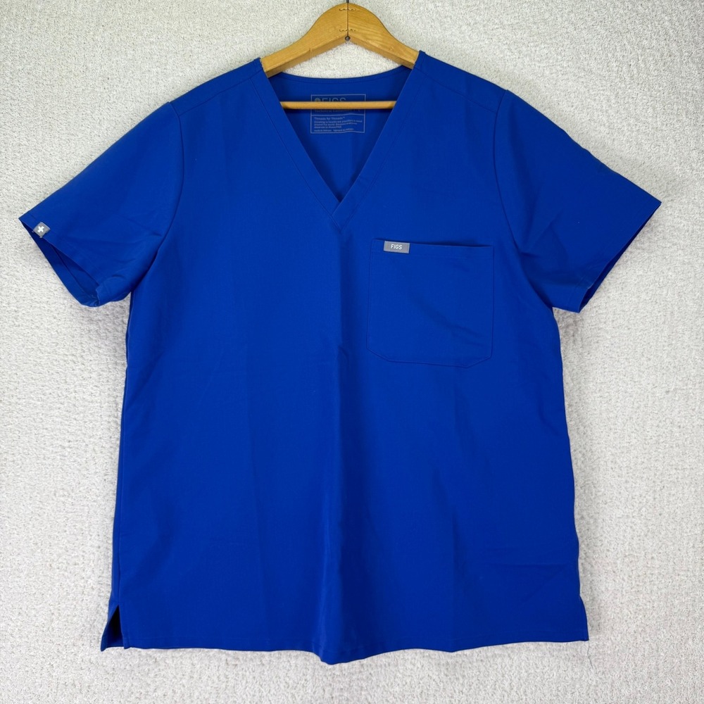 FIGS Technical Collection Scrub Top Women's Size L Blue V Neck